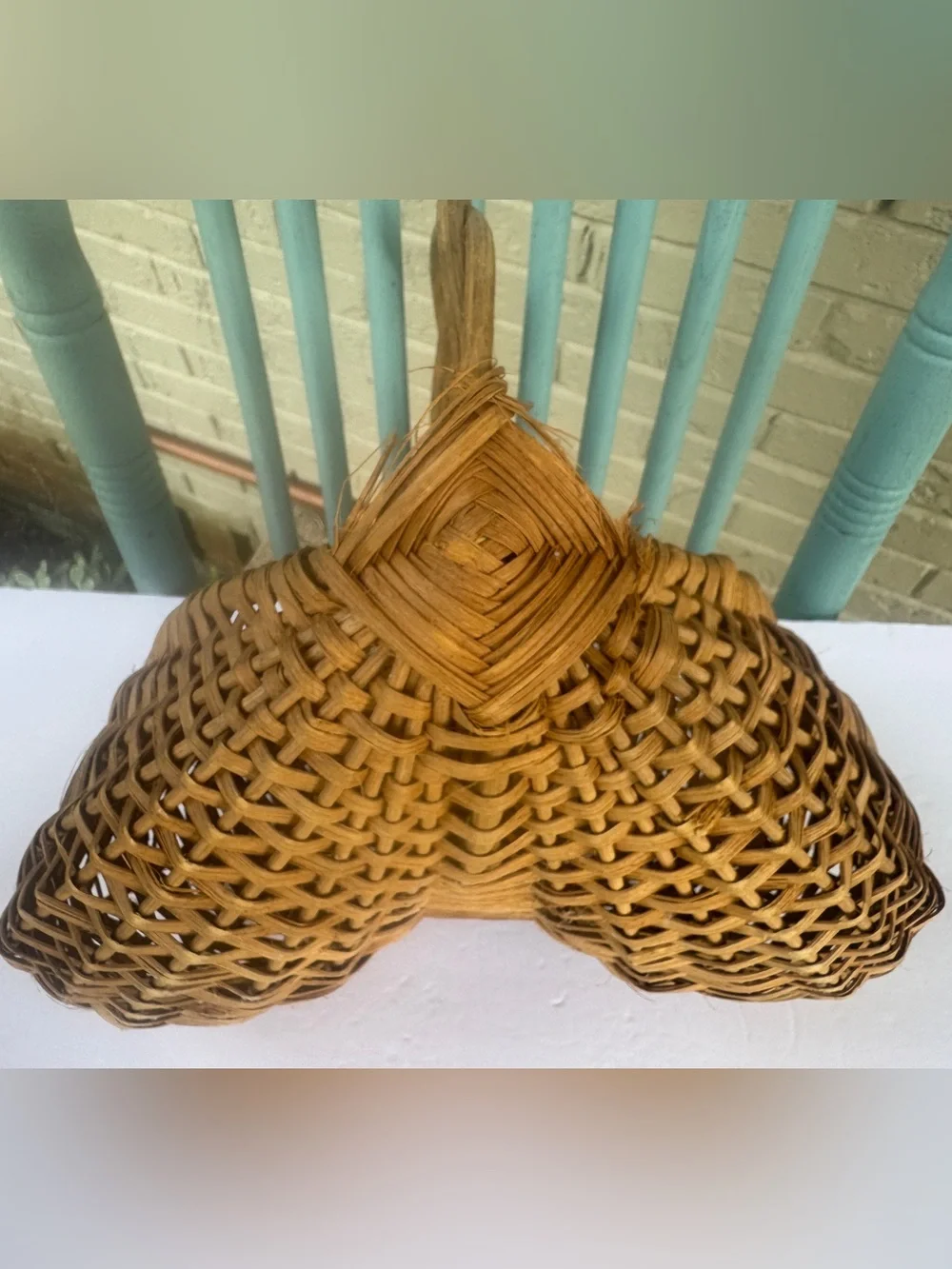 Vintage Handwoven Double Gathering Basket Egg Harvest Market Basket Woven Handle